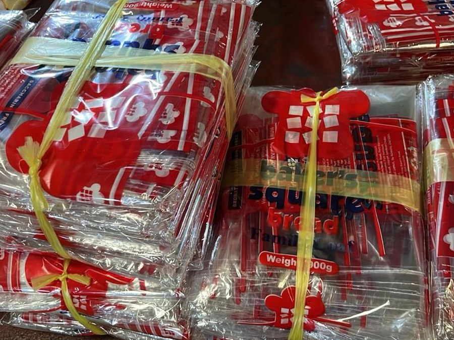 Baker's Square bread bags bundled and packed