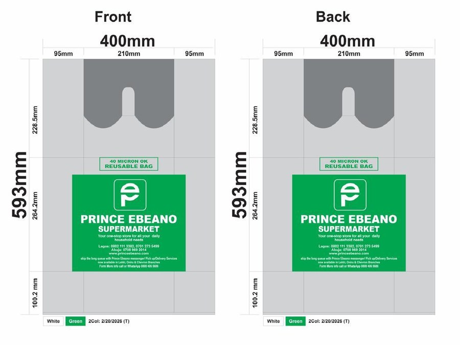 Prince Ebeano Supermarket bag print design proof